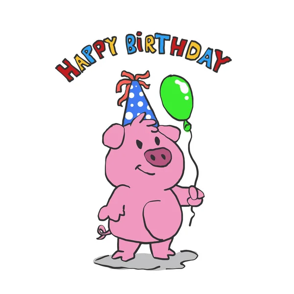 Bonito Porco Desenhos Animados Feliz Aniversário — Vetor de Stock