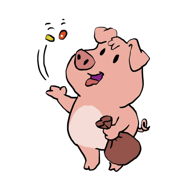 Cute Pig Eating Sweets — Stock Vector