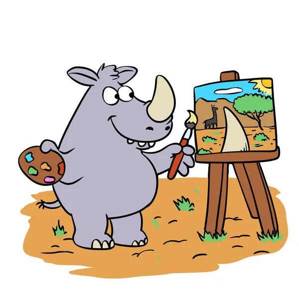 Pintura Rinoceronte Bonito Sobre Tela —  Vetores de Stock