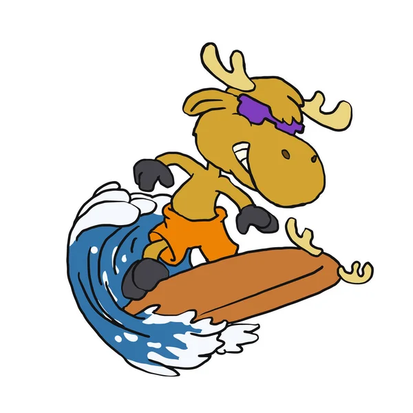 Lindo Surfista Alce Para Niños — Vector de stock