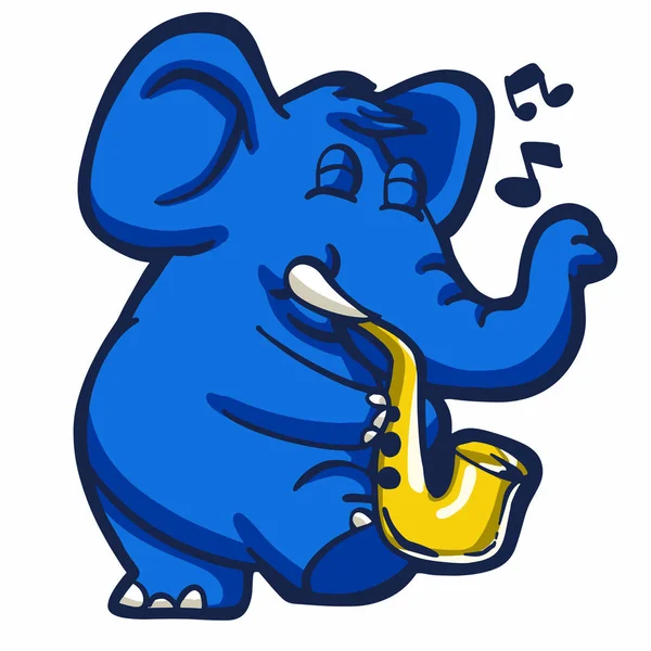 Elephant Playing Saxophone Cartoon — Stock Vector