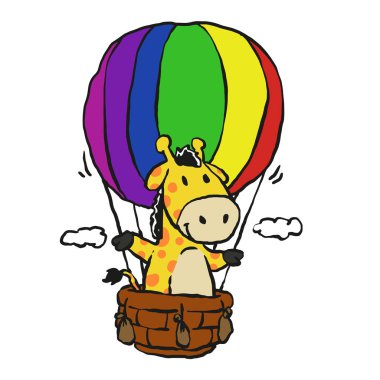 Sıcak hava balonu uçan zürafa