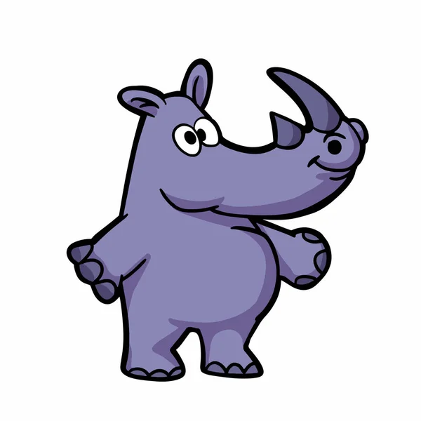 Desenho Animado Rinoceronte Roxo Engraçado —  Vetores de Stock