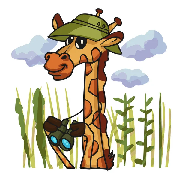 Giraffe Bird Watcher Cartoon — Stock Vector