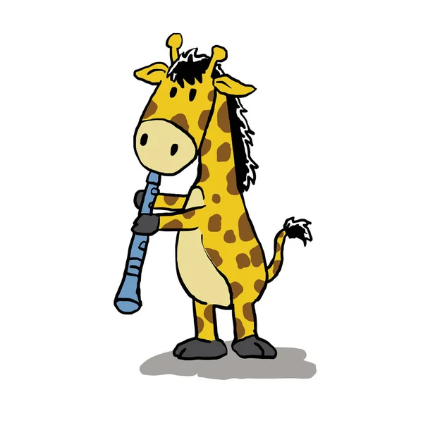 Giraffe Spelen Fluit Cartoon — Stockvector