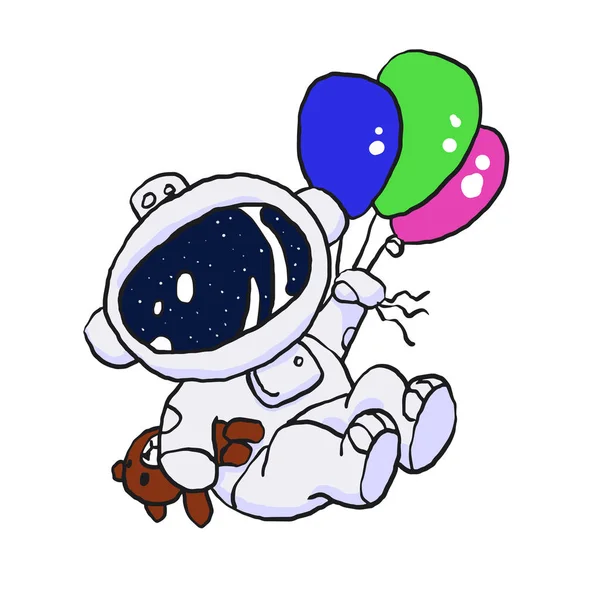 Divertido Astronauta Volar Con Muchos Globos Espacio — Archivo Imágenes Vectoriales