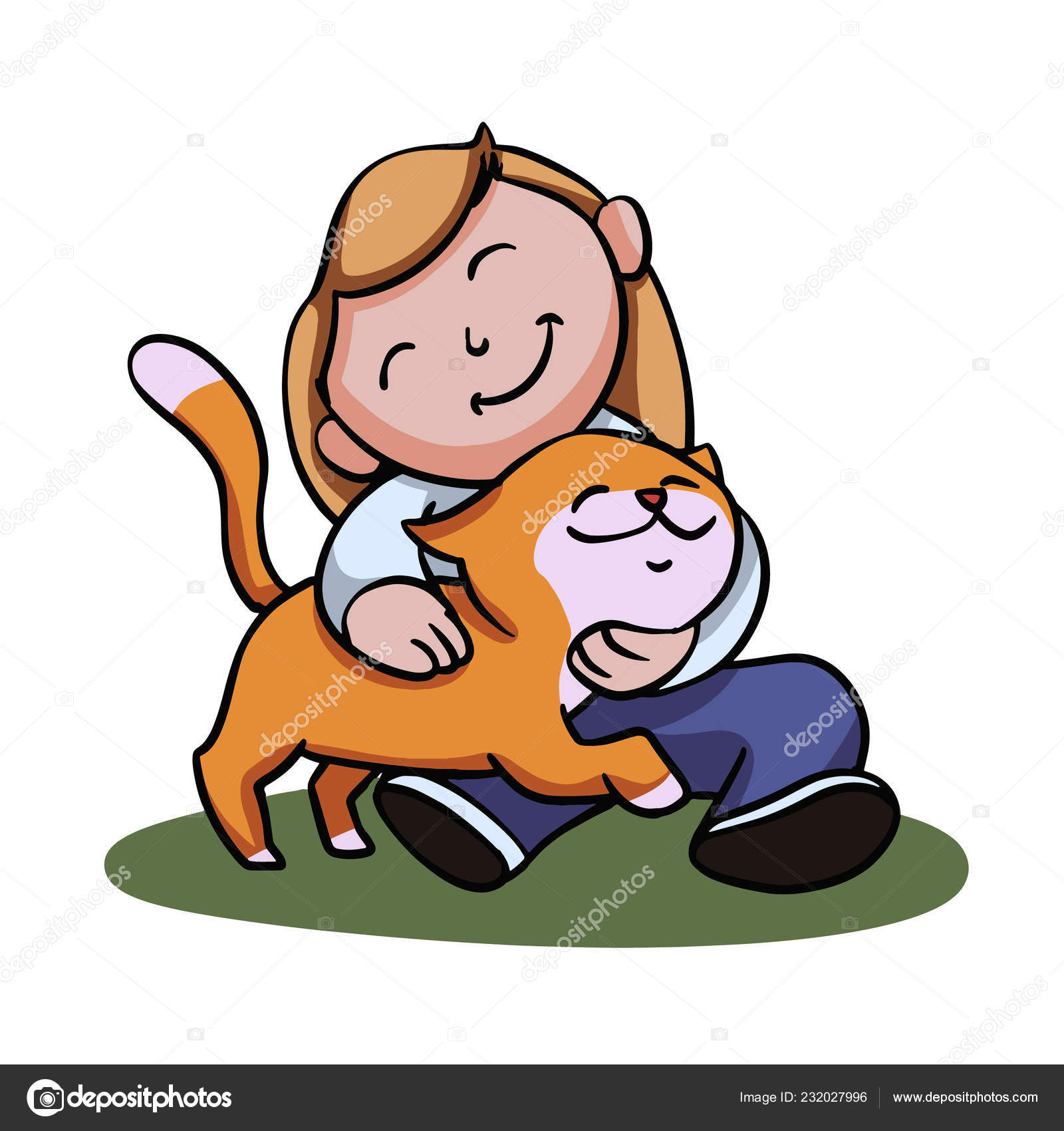 Girl Her Cat Cartoon Vector Image By C Milesthone Vector Stock