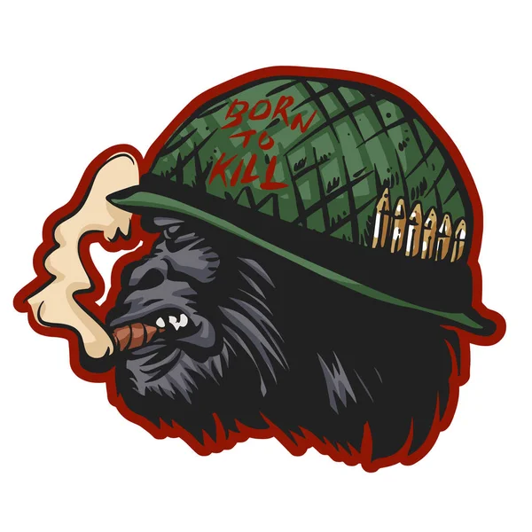 Голова Гориллы Солдатском Шлеме Сигаретой — стоковый вектор