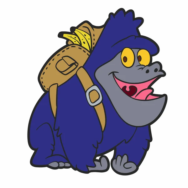 Gorilla Con Mochila Plátano — Vector de stock