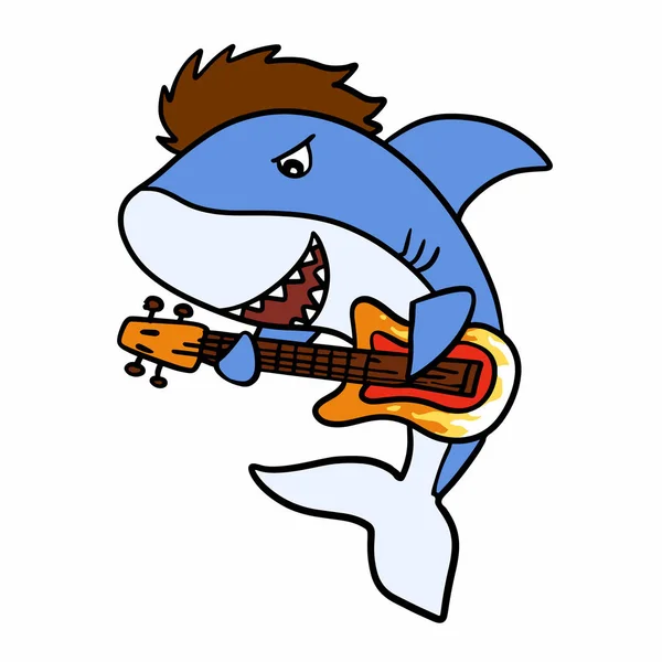 Гитарный Шарк Мультфильм Смешная Акула — стоковый вектор