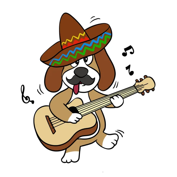 墨西哥狗弹吉他 — 图库矢量图片