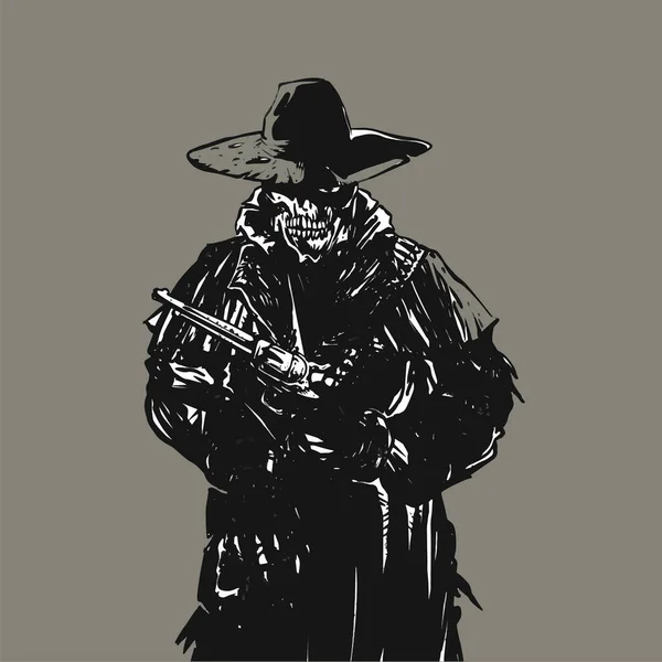 Outlaw Totenkopf Cowboy Illustration — Stockvektor