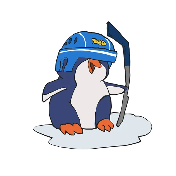 Pinguin Spielt Eishockey Cartoon — Stockvektor