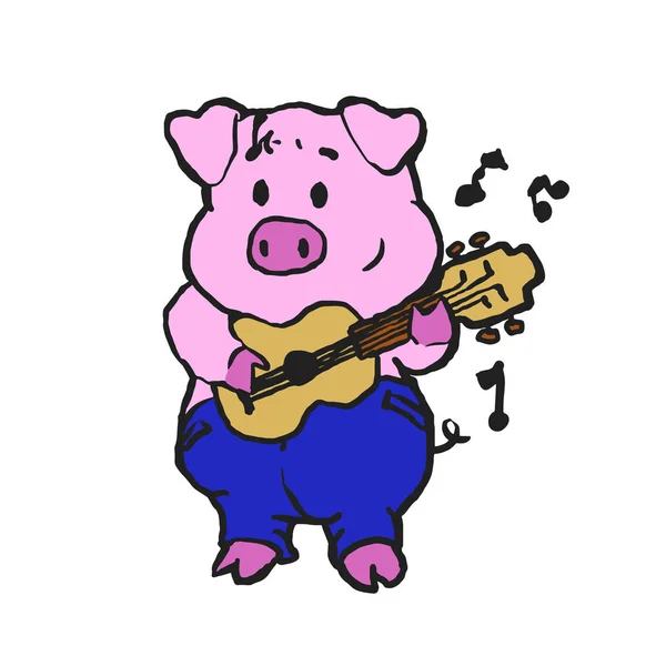 Pig Mezőgazdasági Termelő Gitározni — Stock Vector