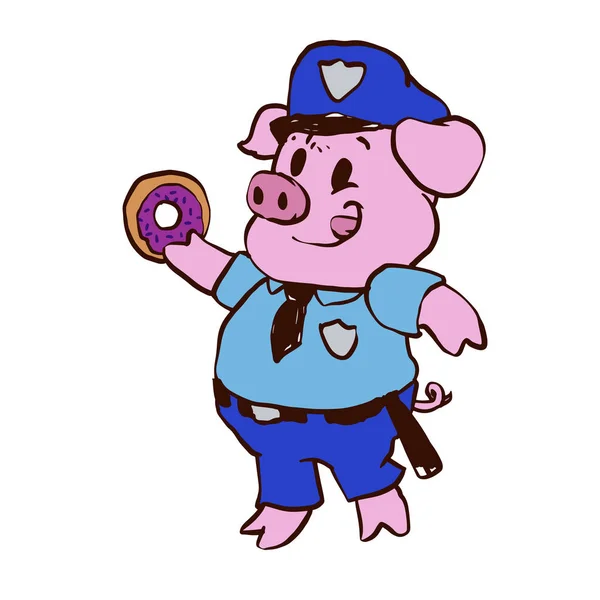 Police Pig Eating Donut — Stock Vector