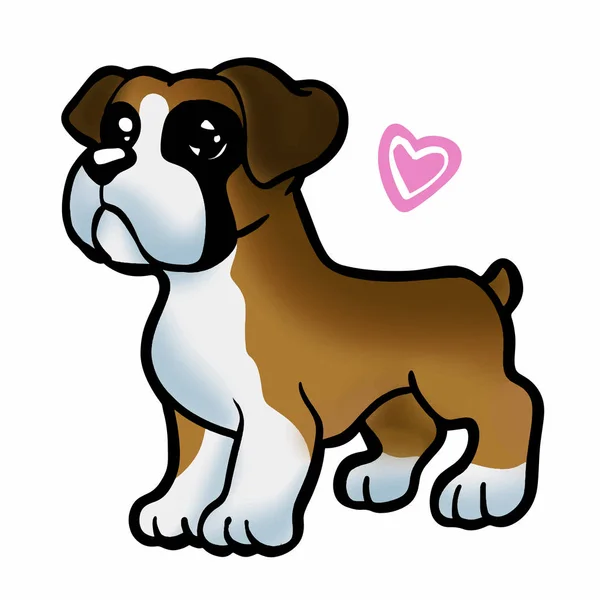 Puppy Boxer Heart Cartoon — Stock Vector