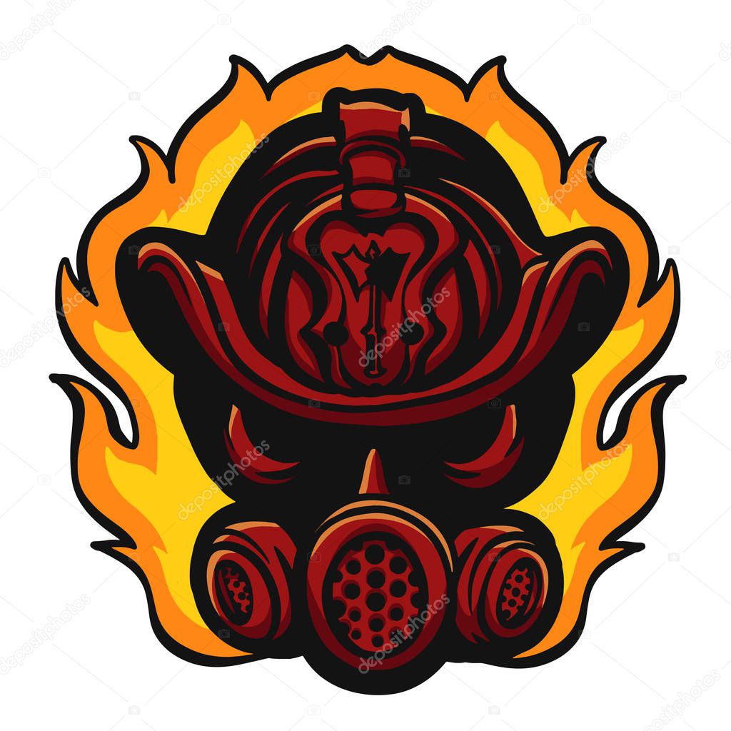 Red firefighter helmet in flame