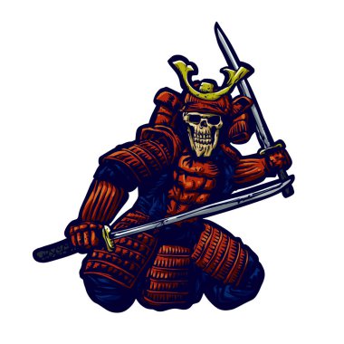 Samuray kafatası Japon illüstrasyon  