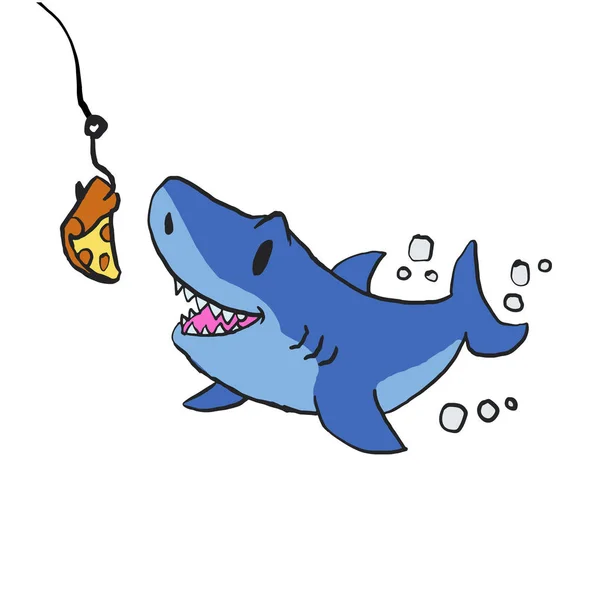 Tiburón Comiendo Pizza Dibujos Animados — Vector de stock