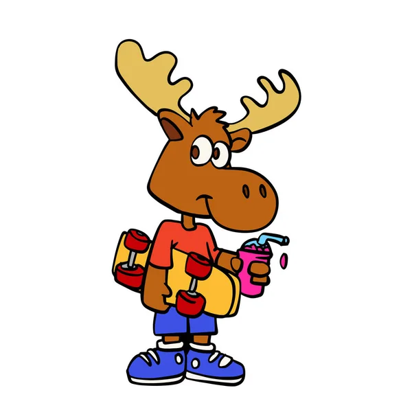 Skater Moose His Skateboard — Stock Vector