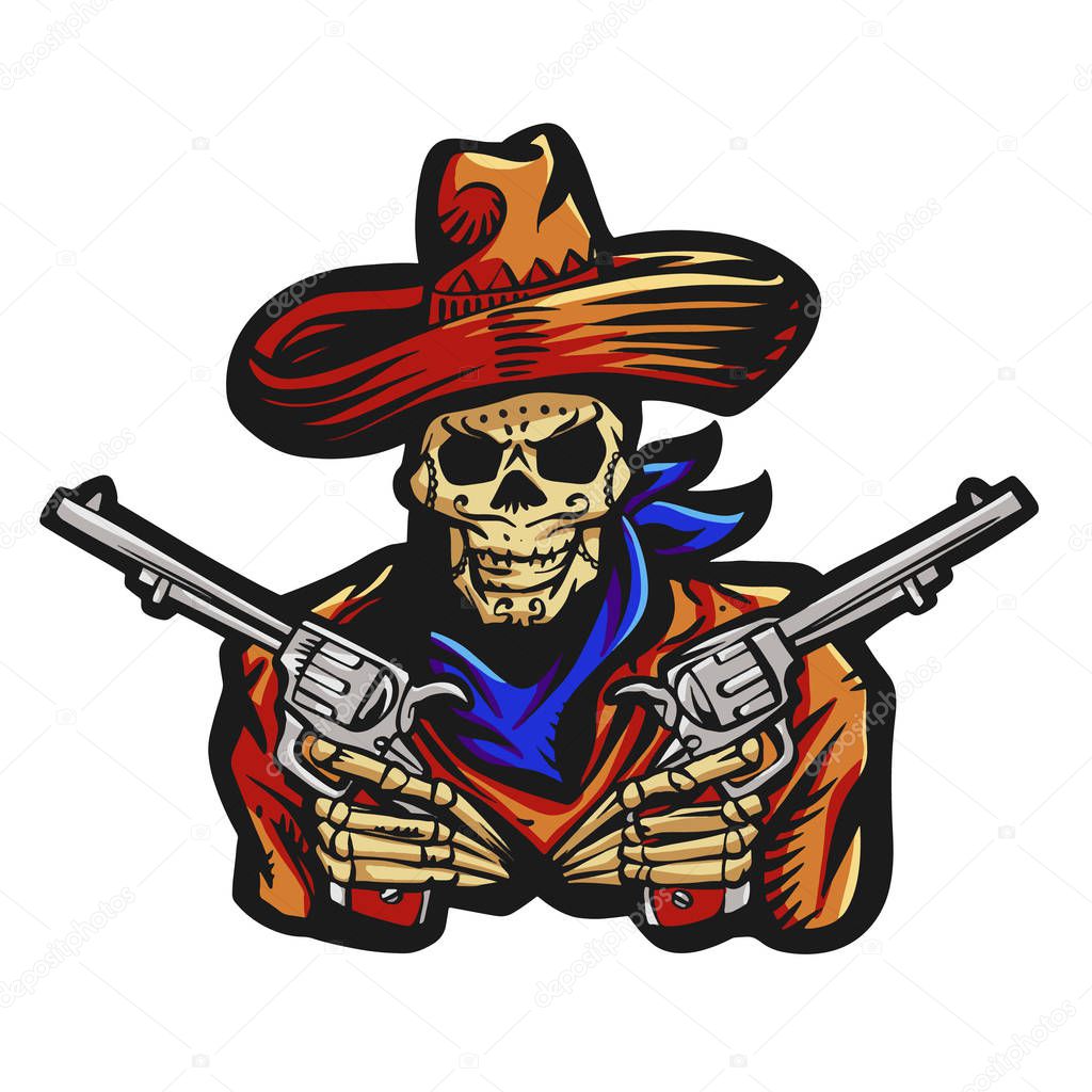 Skull in the mexican sombrero hat