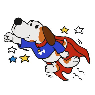 Kırmızı pelerini kahramanca poz ile süper köpek