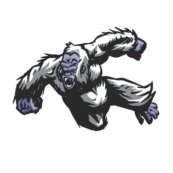 White Gorilla Jumping Cartoon — Stock Vector