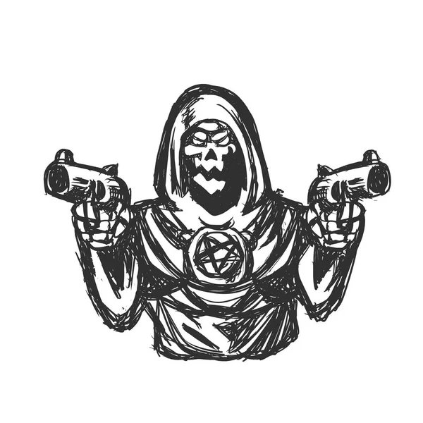 Grim Reaper Držení Pistole Vektorové Ilustrace — Stockový vektor