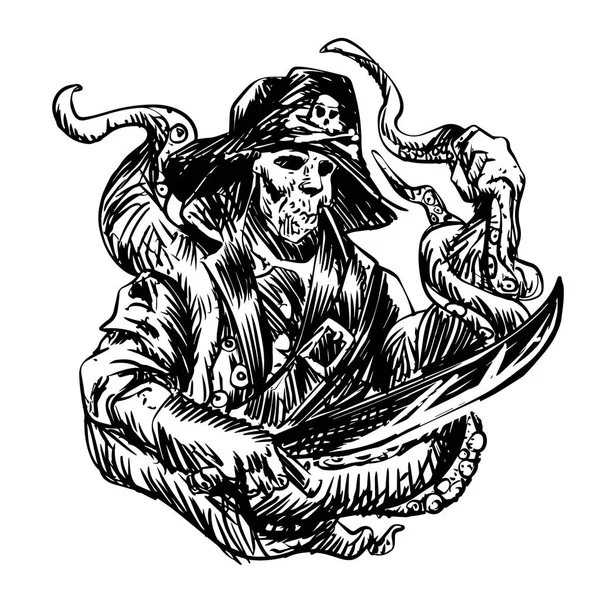 海盗头骨与章鱼触角 向量例证 — 图库矢量图片