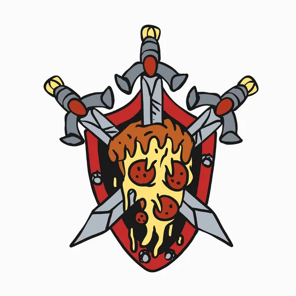 Escudo Espada Pizza Ilustración Vectorial — Vector de stock