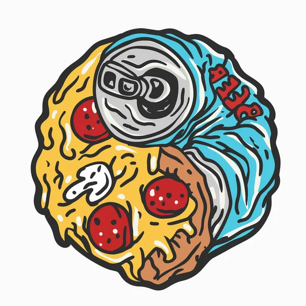 Pizza Beer Yinyang Vector Illustration — Stock Vector