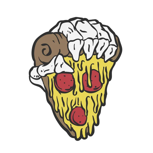 Skeletthand Die Eine Pizza Hält Vektorillustration — Stockvektor