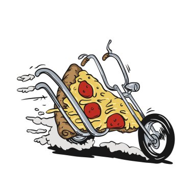 Komik motosiklet pizza-vektör illüstrasyon