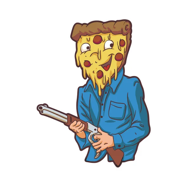 Cowboy Met Pizza Hoofd Vector Illustratie — Stockvector