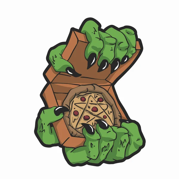 Les Mains Vertes Tenant Une Boîte Pizza Illustration Vectorielle — Image vectorielle