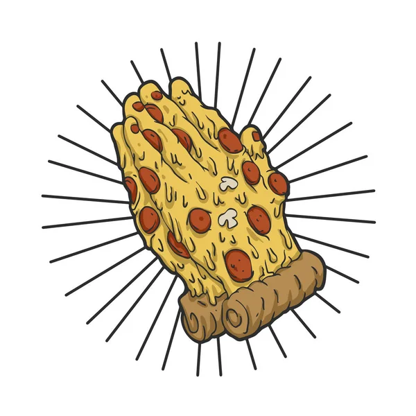 Pizza Mano Preghiera Illustrazione Vettoriale — Vettoriale Stock