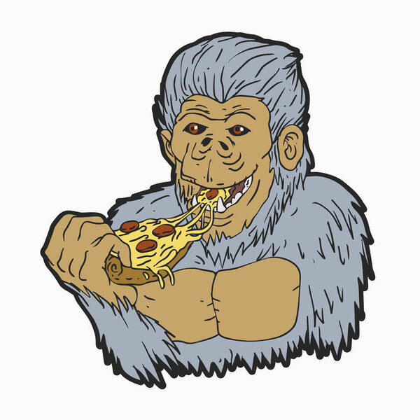 Yeti eating pizza - Vector illustration