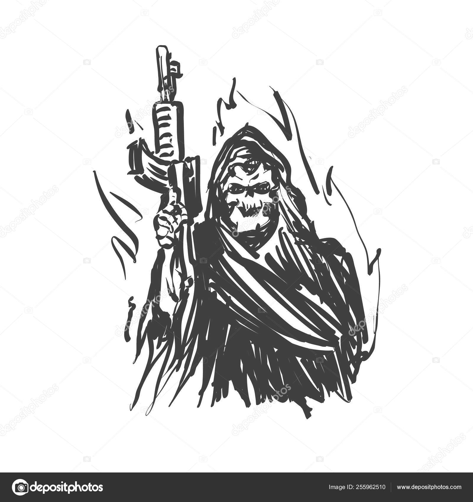 Grim Reaper Holding M16  Ink Art Tattoos