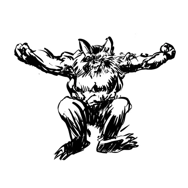 Werewolf Jumping Drawing Vector Illustration — Stock Vector