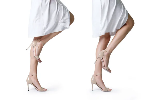 프로필에 샌들에 여성의 다리를 — 스톡 사진