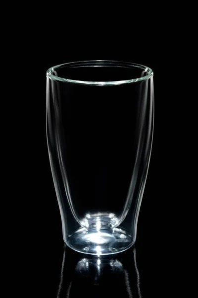 Empty Double Walled Coffee Glass Isolated Black — Stock Photo, Image