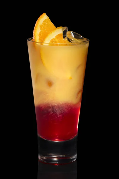 Cocktail Vodka Orange Juice Strawberry Syrup Isolated Black — Stock Photo, Image