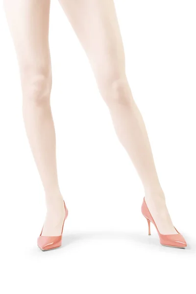 Jambes Femme Parfaites Collants Blancs Isolés Sur Blanc — Photo