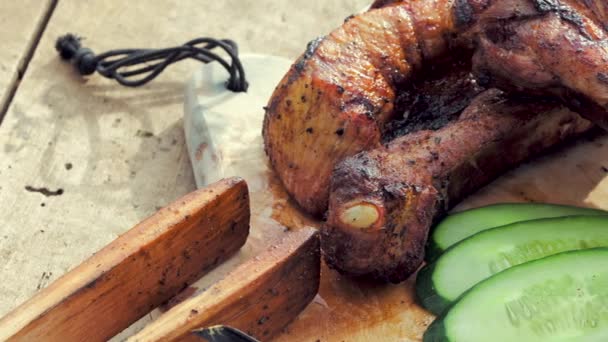 Closeup View Grilled Ribs Table — Stock Video