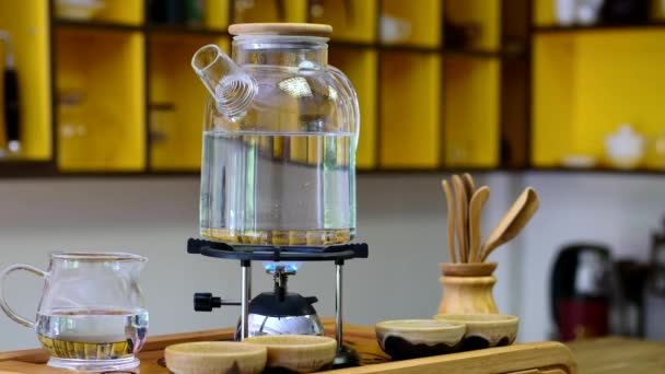 Boiling Water Tea Transparent Kettle Gas Burner — Stock Video