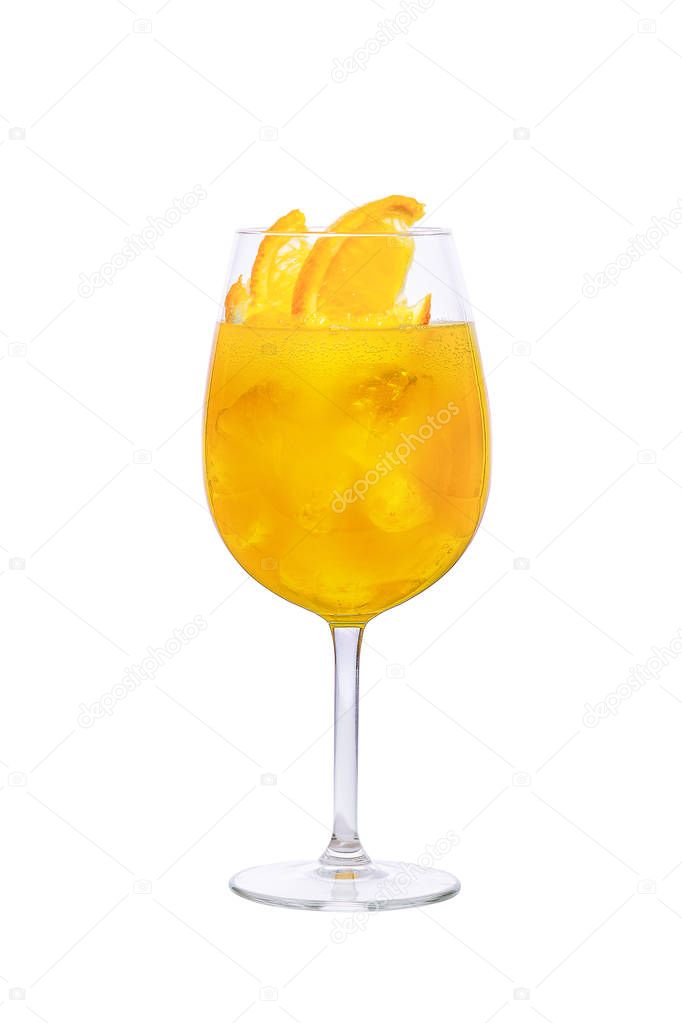 Cold sangria in a wine glass isolated on white background