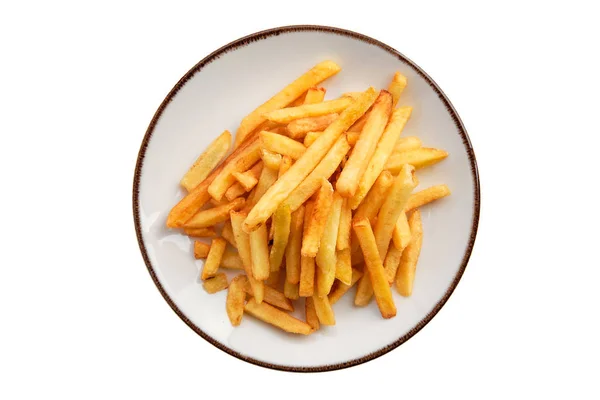 Plate with french fries isolated on white — Stock Photo, Image