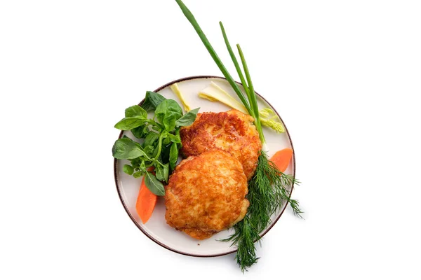 Baked cutlet stuffed with ham and cheese, covered with melted cheese isolated on white — Stock Photo, Image