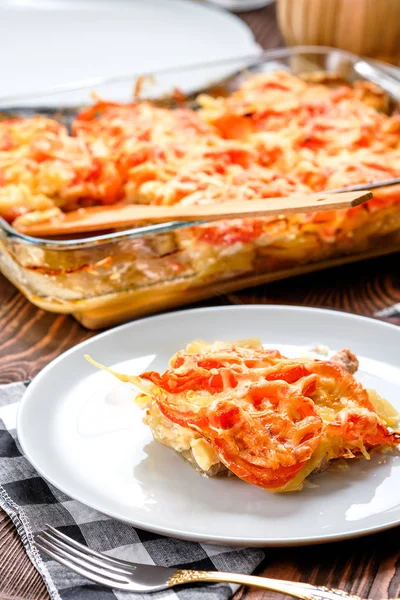 Meat and potato casserole - simple country food — Stock Photo, Image