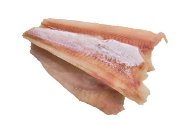 Beyaz üzerine izole pangasius fileto üst görünümü